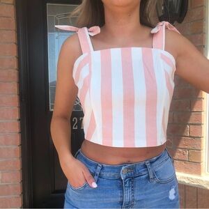 White and pink stripped cropped top